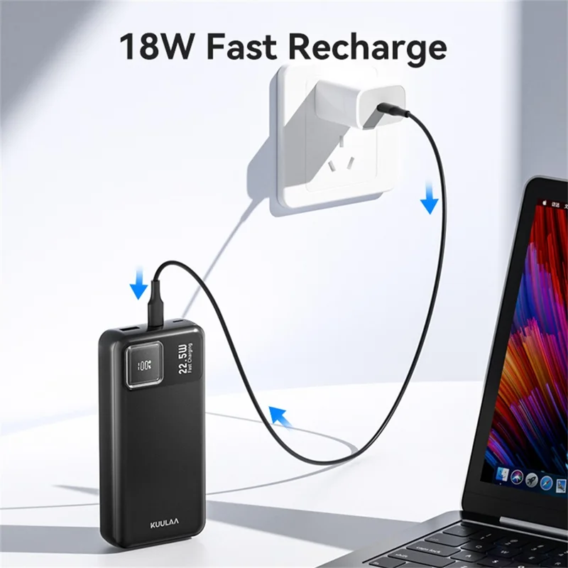KUULAA KL-RT20 20000mAh Power Bank with USB + Type C Output 22.5W Fast Charging Portable Charger