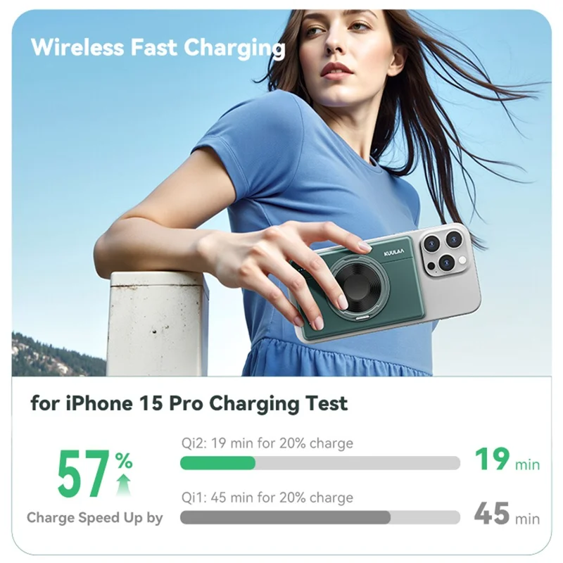 KUULAA KL-YD74 15W Magnetic Wireless Charging 10000mAh QI2 Power Bank with Rotating Stand