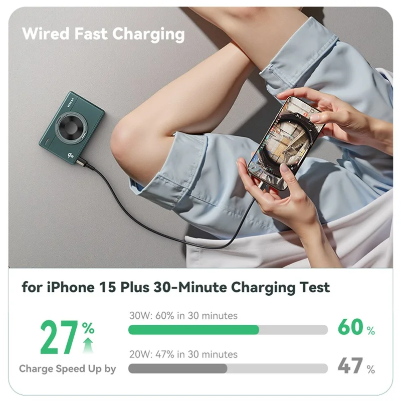 KUULAA KL-YD74 15W Magnetic Wireless Charging 10000mAh QI2 Power Bank with Rotating Stand