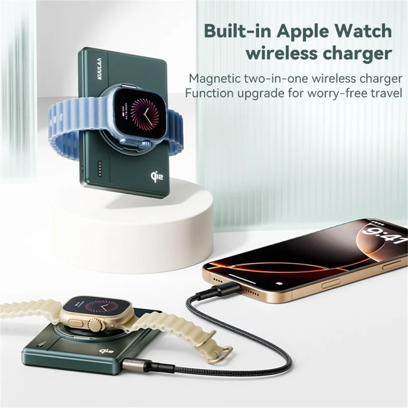 KUULAA KL-YD74 15W Magnetic Wireless Charging 10000mAh QI2 Power Bank with Rotating Stand