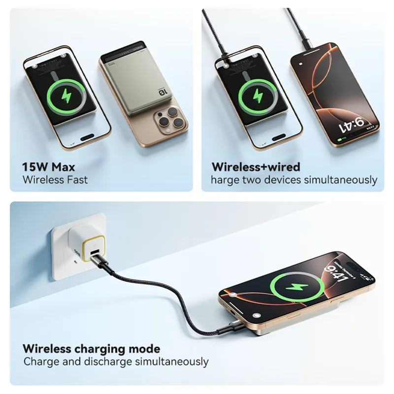 KUULAA KL-YD75 15W Magnetische Wireless Ladegerät 10000mAh Powerbank Handyladegerät - Titan
