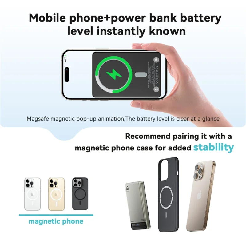 KUULAA KL-YD75 15W Magnetische Wireless Ladegerät 10000mAh Powerbank Handyladegerät - Titan