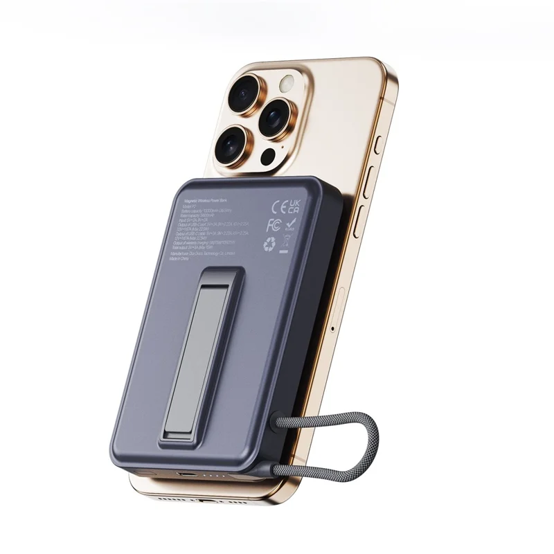 DUZZONA P2 Magnetische kabellose Ladestation 10.000 mAh Powerbank mit aufklappbarem Ständer und integriertem USB-C-Kabel