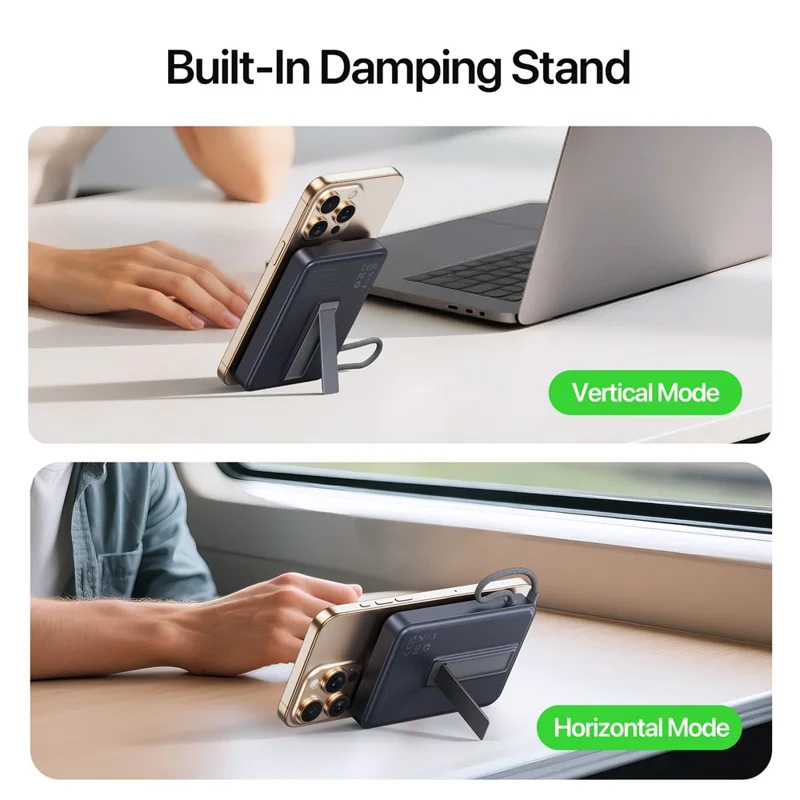 DUZZONA P2 Magnetische kabellose Ladestation 10.000 mAh Powerbank mit aufklappbarem Ständer und integriertem USB-C-Kabel