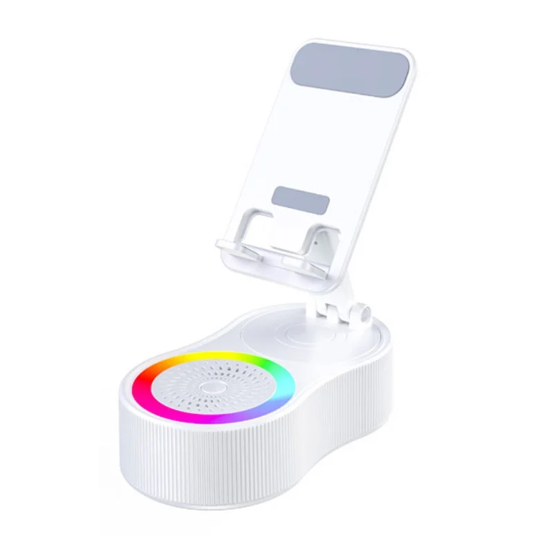 WYS-2303BT Support de Téléphone avec Haut-Parleur Bluetooth Portable, Batterie Externe et Lumière d'Ambiance - Blanc