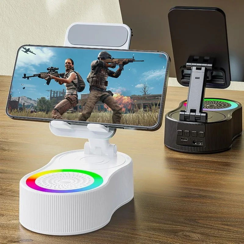 WYS-2303BT Support de Téléphone avec Haut-Parleur Bluetooth Portable, Batterie Externe et Lumière d'Ambiance - Blanc