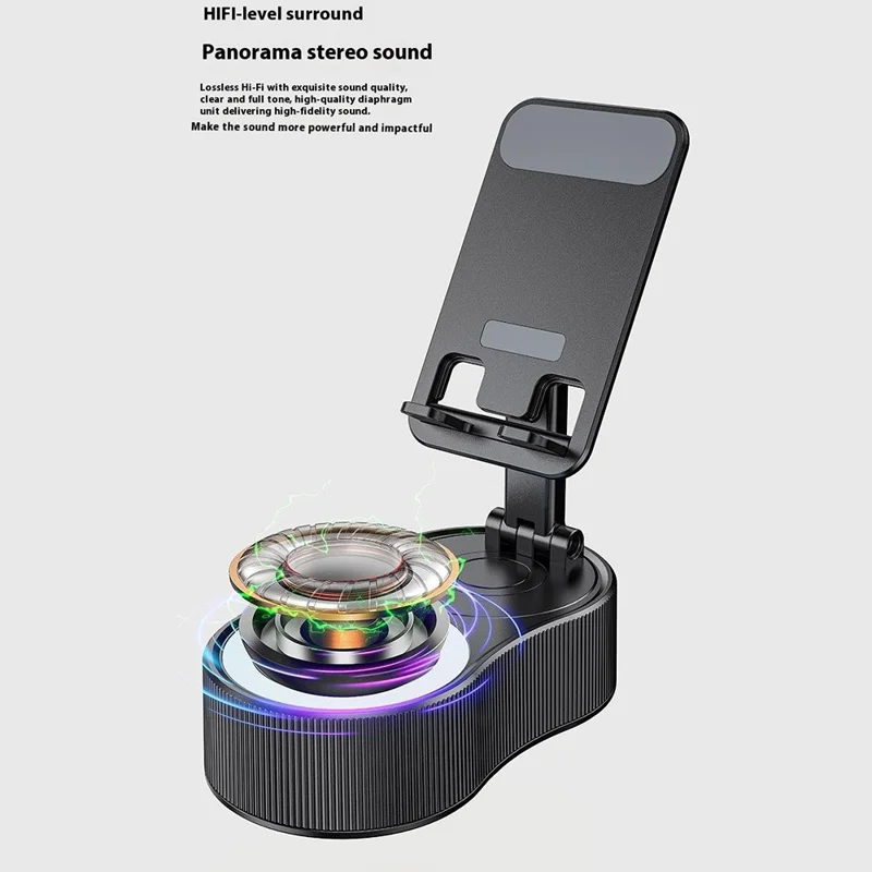 WYS-2303BT Support de Téléphone avec Haut-Parleur Bluetooth Portable, Batterie Externe et Lumière d'Ambiance - Blanc