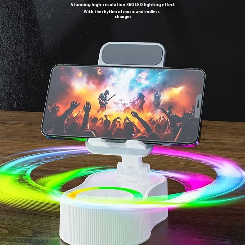 WYS-2303BT Support de Téléphone avec Haut-Parleur Bluetooth Portable, Batterie Externe et Lumière d'Ambiance - Blanc
