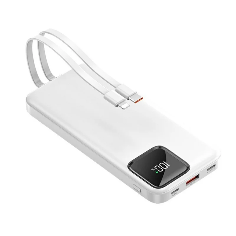 S38N 10000mAh Powerbank mit integriertem iP + Type-C-Kabel, 22,5W Schnellladung, Digitale Anzeige, Tragbares Ladegerät - Weiß