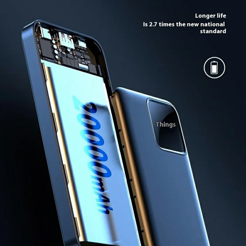 S38N 10000mAh Powerbank mit integriertem iP + Type-C-Kabel, 22,5W Schnellladung, Digitale Anzeige, Tragbares Ladegerät - Weiß