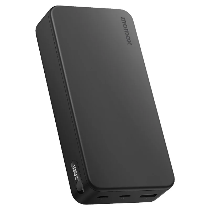 MOMAX 1-Power Vital Power Bank 20000mAh PD 20W Caricabatterie Veloce 2 Type-C + 1 USB-A per Telefono - Nero