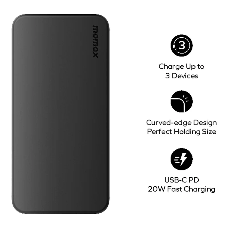 MOMAX 1-Power Vital Batterie Externe 20000mAh PD 20W Charge Rapide 2 Type-C + 1 USB-A Chargeur de Téléphone - Blanc