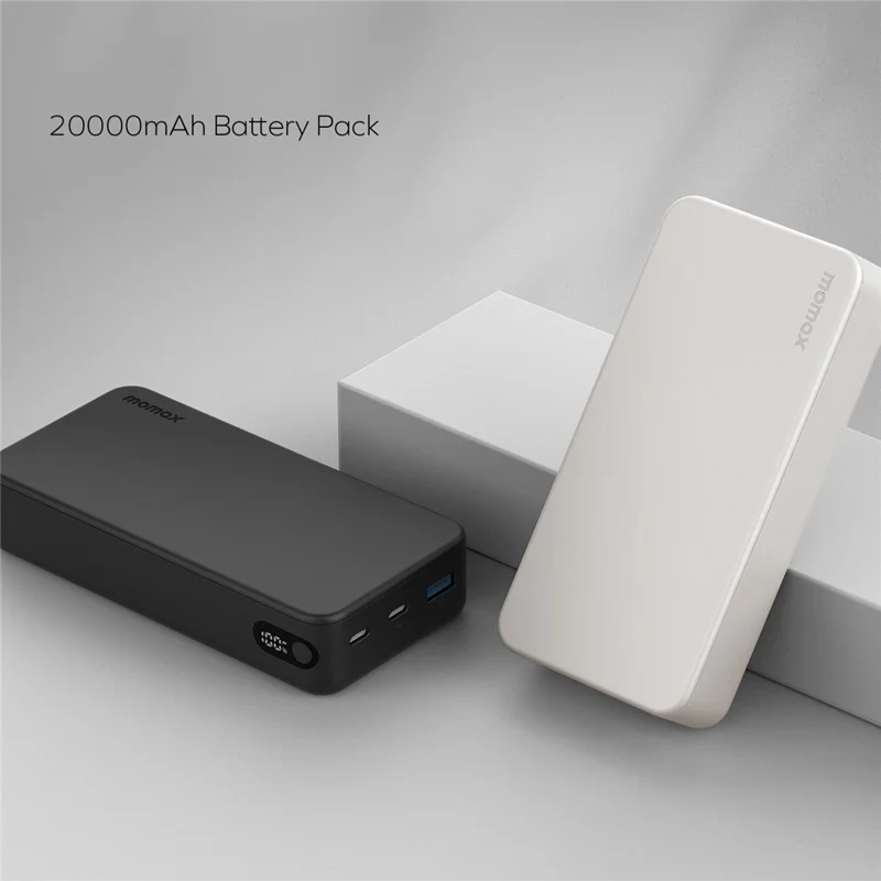 MOMAX 1-Power Vital Batterie Externe 20000mAh PD 20W Charge Rapide 2 Type-C + 1 USB-A Chargeur de Téléphone - Blanc
