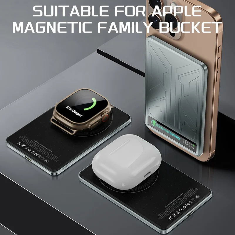 F16 5000mAh Mecha Portable Charger Ultra Thin 15W Magnetic Power Bank for iPhone  /  AirPods  /  Apple Watch