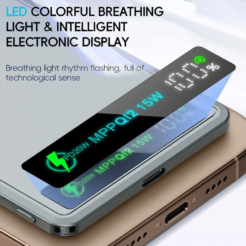 F16 10000mAh Digital Display Portable Charger Ultra Thin 15W Magnetic Power Bank for iPhone  /  AirPods  /  Apple Watch - Rose Gold