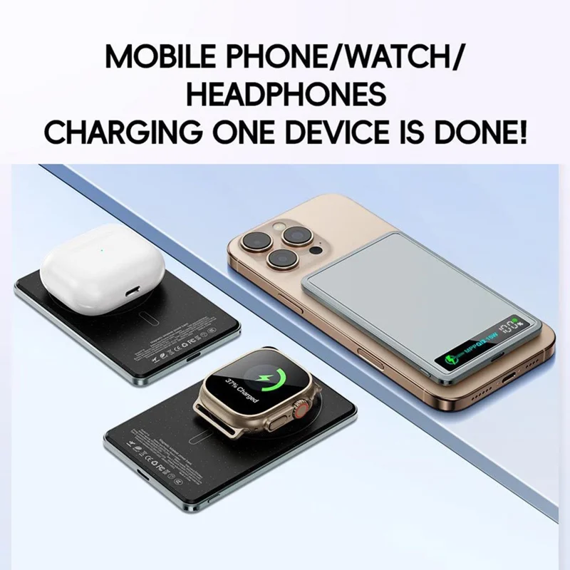 F16 10000mAh Digital Display Portable Charger Ultra Thin 15W Magnetic Power Bank for iPhone  /  AirPods  /  Apple Watch - Rose Gold