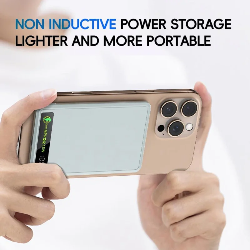 F16 10000mAh Digital Display Portable Charger Ultra Thin 15W Magnetic Power Bank for iPhone  /  AirPods  /  Apple Watch - Rose Gold