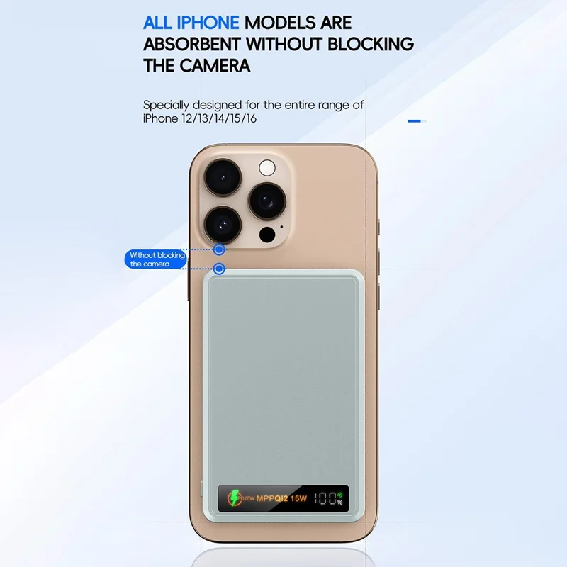 F16 10000mAh Digital Display Portable Charger Ultra Thin 15W Magnetic Power Bank for iPhone  /  AirPods  /  Apple Watch - Rose Gold