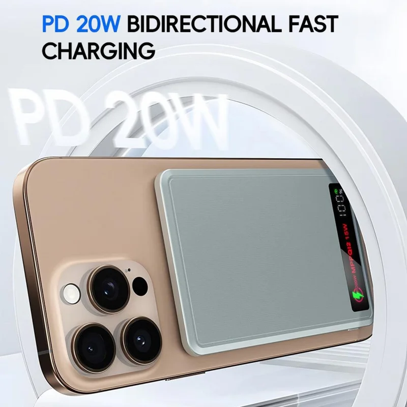 F16 10000mAh Digital Display Portable Charger Ultra Thin 15W Magnetic Power Bank for iPhone  /  AirPods  /  Apple Watch - Rose Gold