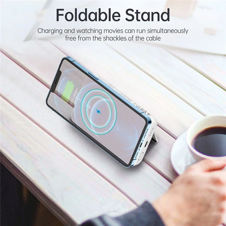 CHOETECH B651 10000mAh Magnetic Wireless Power Bank Portable Charger External Battery Pack with Folding Stand - White
