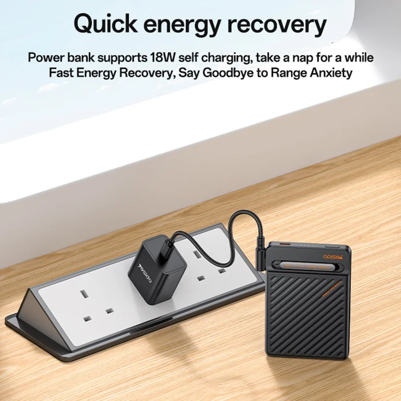 YESIDO YP78 Magnetic Wireless Charging 10000mAh Phone Power Bank with Built-in Cable + Kickstand