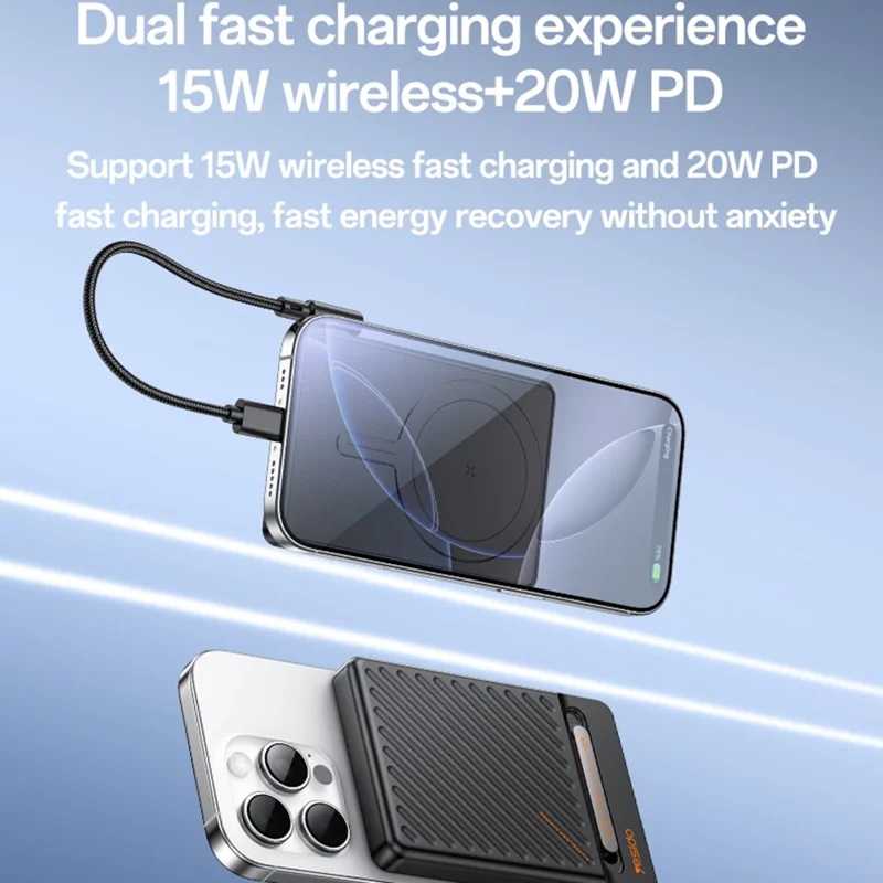 YESIDO YP78 Magnetic Wireless Charging 10000mAh Phone Power Bank with Built-in Cable + Kickstand