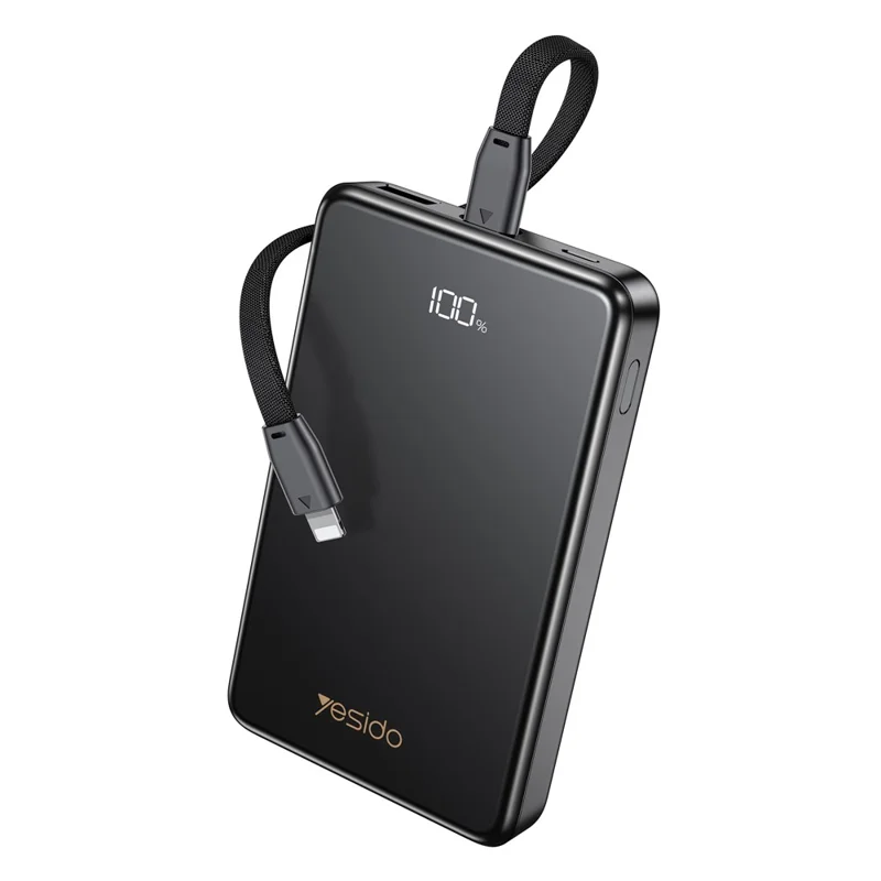 YESIDO YP75 10000mAh Digital Display Portable Charger 22.5W Fast Charging Power Bank Built In iP Cable