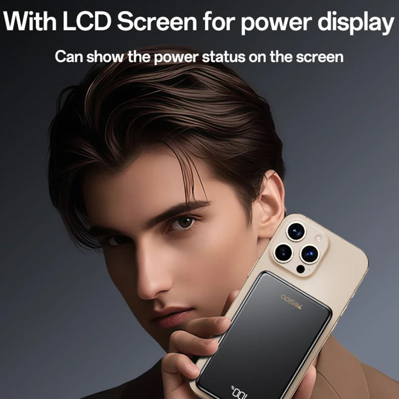 YESIDO YP75 10000mAh Digital Display Portable Charger 22.5W Fast Charging Power Bank Built In iP Cable