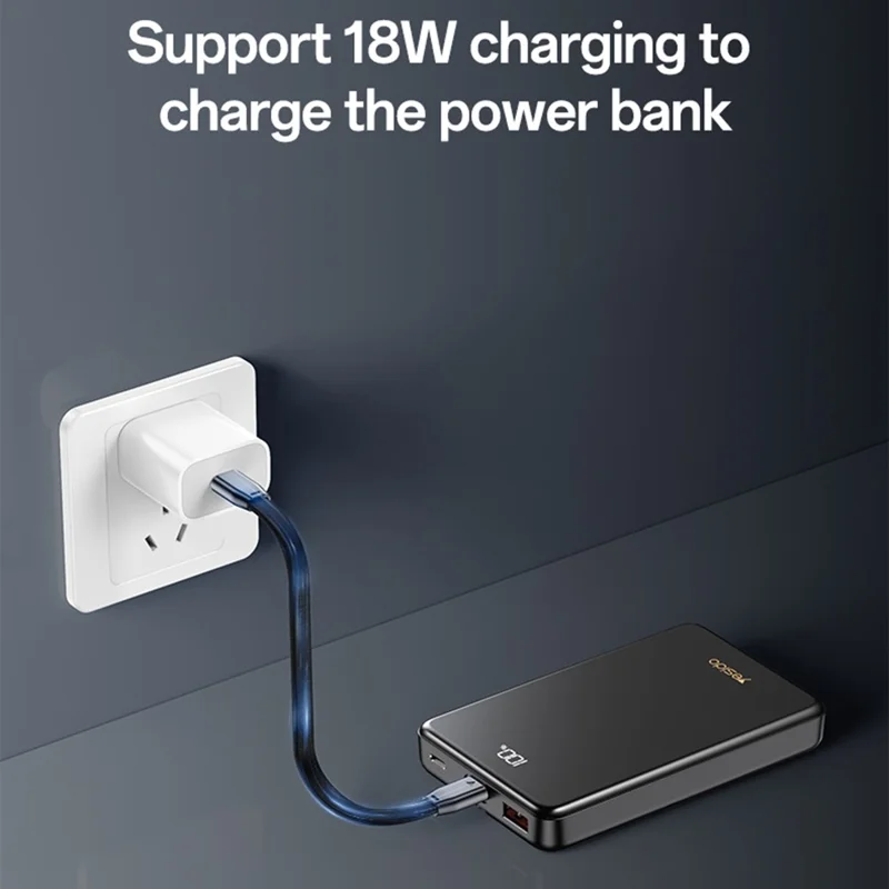 YESIDO YP75 10000mAh Digital Display Portable Charger 22.5W Fast Charging Power Bank Built In iP Cable