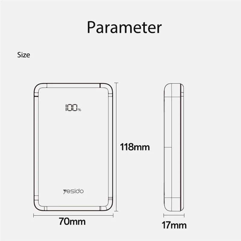 YESIDO YP75 10000mAh Digital Display Portable Charger 22.5W Fast Charging Power Bank Built In iP Cable