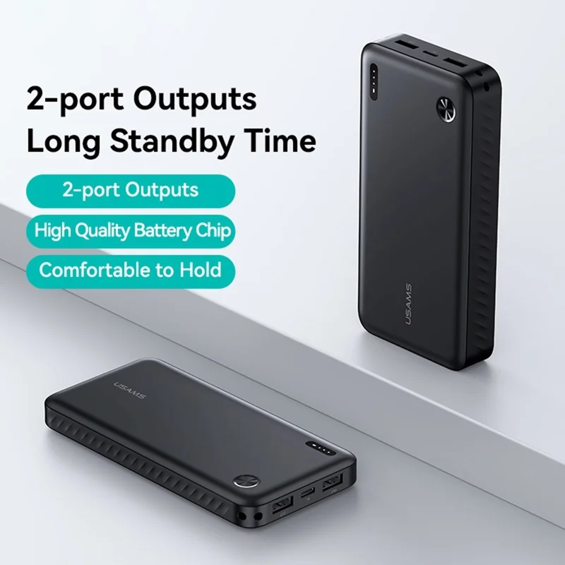 USAMS PB83 CD253 10000mAh Power Bank with 2 USB Outputs Portable Charger for Android iPhone - White