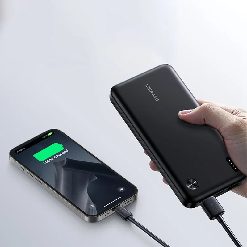 USAMS PB83 CD253 10000mAh Power Bank with 2 USB Outputs Portable Charger for Android iPhone - White