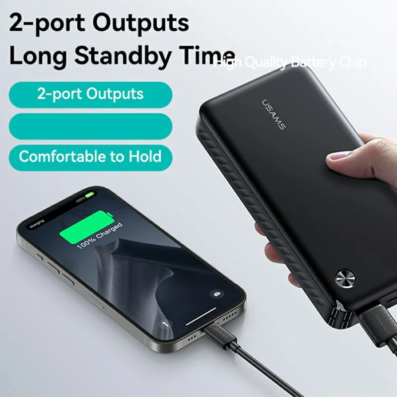 USAMS PB83 CD254 20000mAh Powerbank mit 2 USB-Ausgängen Tragbares Ladegerät für Android iPhone - Schwarz