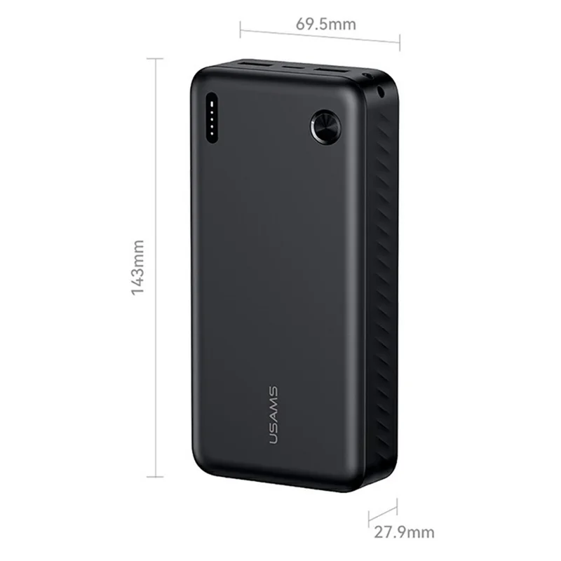 USAMS PB83 CD254 20000mAh Powerbank mit 2 USB-Ausgängen Tragbares Ladegerät für Android iPhone - Schwarz
