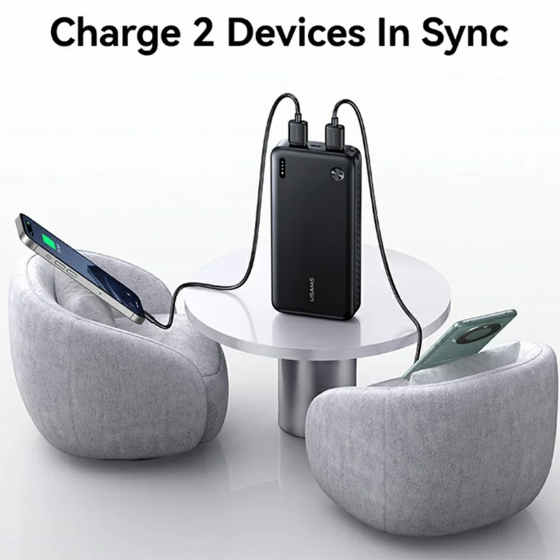 USAMS PB83 CD254 20000mAh Powerbank mit 2 USB-Ausgängen Tragbares Ladegerät für Android iPhone - Schwarz