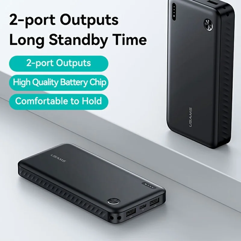 USAMS PB83 CD254 20000mAh Powerbank mit 2 USB-Ausgängen Tragbares Ladegerät für Android iPhone - Schwarz