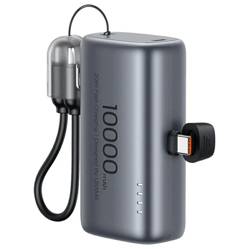 USAMS PB82 CD252 10000mAh Mini Capsule Power Bank with Type C Tail Plug 20W Fast Charging Portable Charger - Tarnish