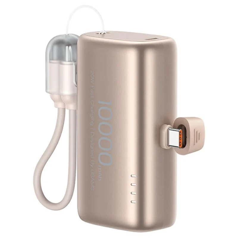 USAMS PB82 CD252 10000mAh Mini Capsule Power Bank with Type C Tail Plug 20W Fast Charging Portable Charger - Desert Color