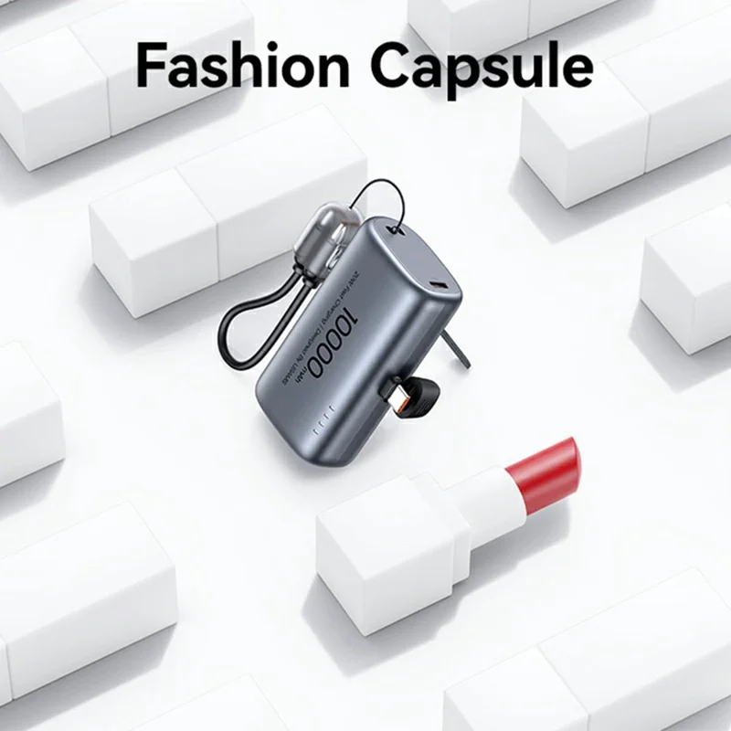 USAMS PB82 CD252 10000mAh Mini Capsule Power Bank with Type C Tail Plug 20W Fast Charging Portable Charger - Desert Color