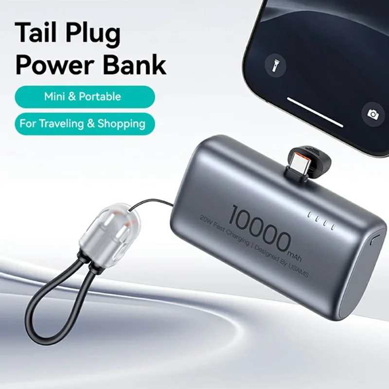 USAMS PB82 CD252 10000mAh Mini Capsule Power Bank with Type C Tail Plug 20W Fast Charging Portable Charger - Desert Color