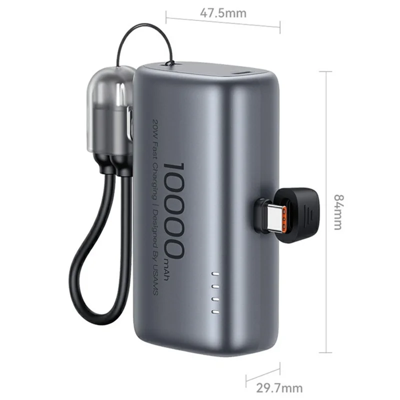 USAMS PB82 CD252 10000mAh Mini Capsule Power Bank with Type C Tail Plug 20W Fast Charging Portable Charger - Desert Color