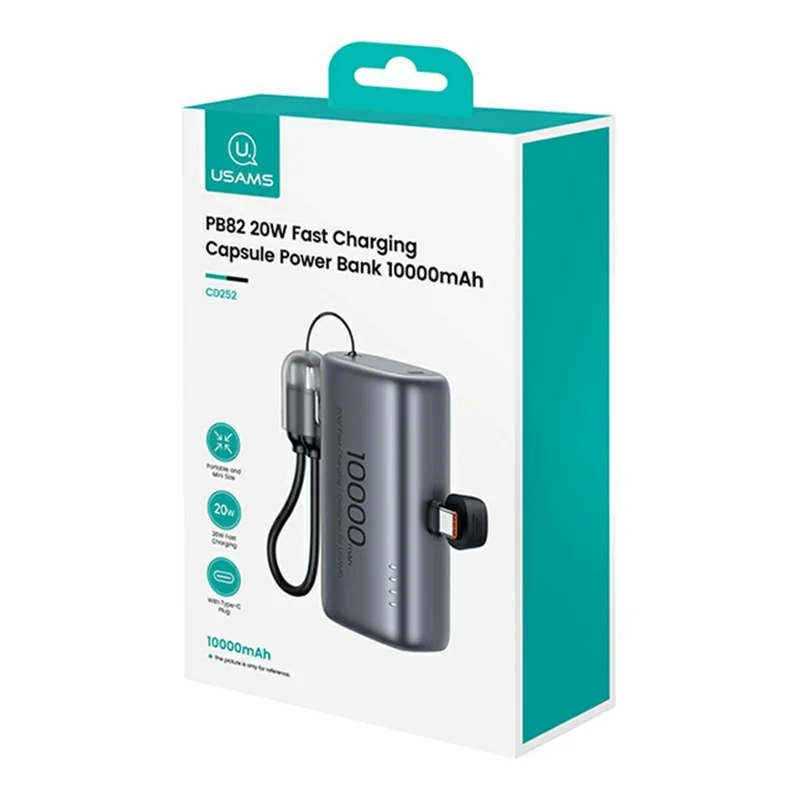 USAMS PB82 CD252 10000mAh Mini Capsule Power Bank with Type C Tail Plug 20W Fast Charging Portable Charger - Desert Color