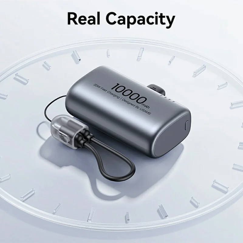 USAMS PB82 CD252 10000mAh Mini Capsule Power Bank with Type C Tail Plug 20W Fast Charging Portable Charger - Desert Color