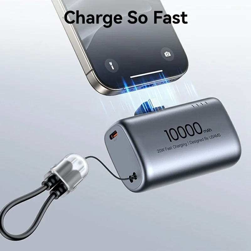 USAMS PB82 CD252 10000mAh Mini Capsule Power Bank with Type C Tail Plug 20W Fast Charging Portable Charger - Desert Color