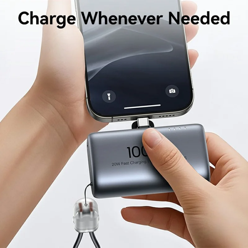 USAMS PB82 CD252 10000mAh Mini Capsule Power Bank with Type C Tail Plug 20W Fast Charging Portable Charger - Desert Color