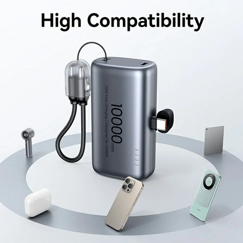 USAMS PB82 CD252 10000mAh Mini Capsule Power Bank with Type C Tail Plug 20W Fast Charging Portable Charger - Desert Color