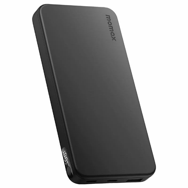 MOMAX 1-Power Vital 10000mAh Power Bank 20W PD Fast Charging 2 USB-C + 1 USB-A LED Display Phone Charger - Black