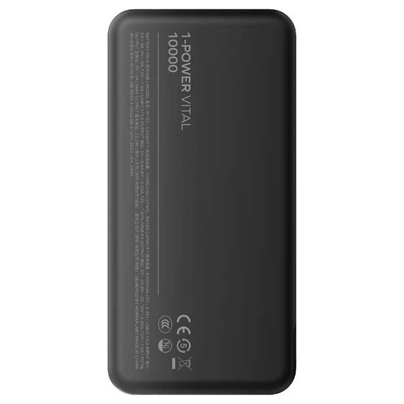 MOMAX 1-Power Vital 10000mAh Power Bank 20W PD Fast Charging 2 USB-C + 1 USB-A LED Display Phone Charger - Black