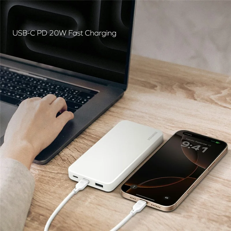 MOMAX 1-Power Vital 10000mAh Power Bank 20W PD Fast Charging 2 USB-C + 1 USB-A LED Display Phone Charger - Black