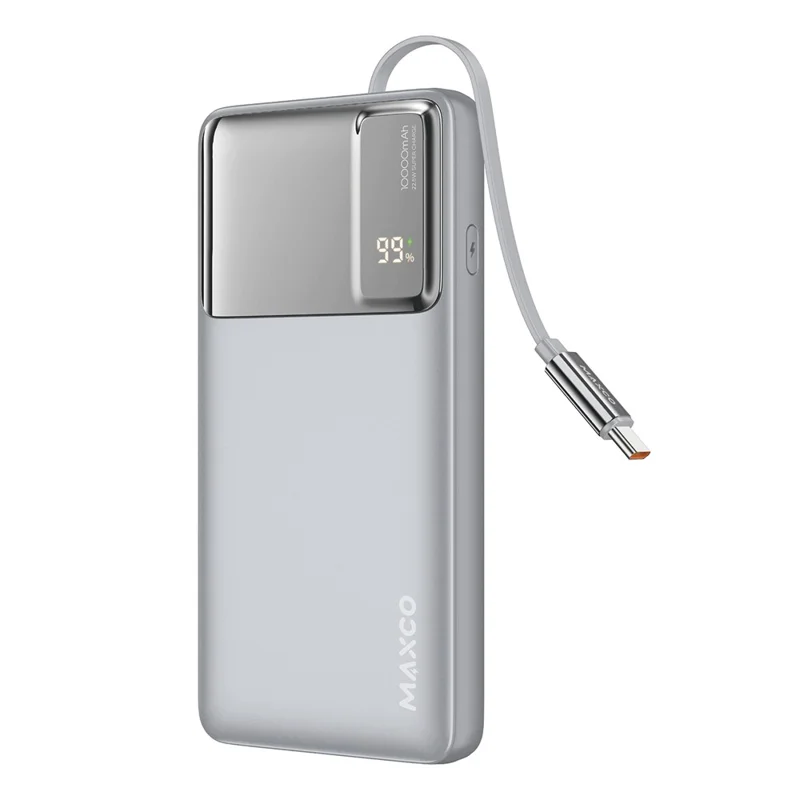 MAXCO MP55 10000mAh Power Bank 22.5W Fast Charging Battery Pack with 70cm Retractable Type C Cable - Grey